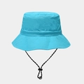 Detail view of water-resistant light blue sun hat with adjustable drawstring and stitching - Light Blue