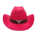 Classic rose pink western cowboy hat with soft suede texture and silver bull head buckle - Rose Red (Silver Bull Head)