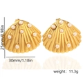 Gold-plated shell-shaped titanium earrings with pearls including size and weight data - Style 1-Shell Pearl