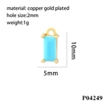 Detailed view of 10mm turquoise zircon pendant with dimensions and copper gold plated material - Gold/Turquoise Zirconia(P04249)