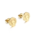 Golden octagonal Tree of Life stud earrings with embossed geometric pattern for women - Gold