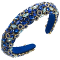 Cerchietto lussuoso in velluto imbottito con cristalli blu e montatura dorata - Blu