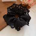 Chouchou en dentelle noire double couche au style français avec broderies florales - 35# Dentelle Brodée Noire (HH3984)
