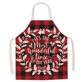 Red and black checkered Christmas linen apron with 'Wonderful Time' festive print - Style 14/Wonderful Time