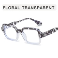 Square sunglasses with floral marble pattern and transparent lower frame design - Floral & Transparent Frame + Clear Lens