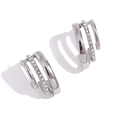 Orecchini ear cuff a tre strati a forma di C placcati oro 18K con strass in cristallo - Color Acciaio