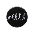 Runder schwarzer Weißblech-Anstecker mit weißem Evolution-Gitarren-Motiv-Design - Menschliche Evolution Rock