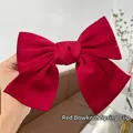 Large red satin double-layered bow hair clip with spring closure for girls - 110 Large Bow Spring Clip [Wine Red]