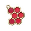 Red honeycomb alloy charm pendant with golden frame for DIY jewelry making - Red Honeycomb