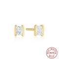 Rectangular S925 sterling silver stud earrings with sparkling clear cubic zirconia stones - 925 Silver / Gold #2 White Zircon