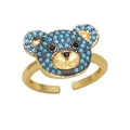 Cute golden open ring featuring a light blue beaded bear face with adjustable band - Adjustable Open / Turquoise