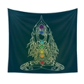Detail of meditation tapestry showing seven chakras symbols and golden mandala line art - Qy419-9