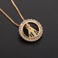 Collier pendentif Vierge Marie doré rond avec pierres bleues et zircons blancs - Rond Ajouré Or Vierge Marie-NA12-7