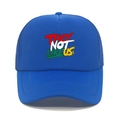 Detail of blue trucker hat featuring They Not Like Us colorful graffiti print and mesh back - M (56-58cm) / Royal Blue