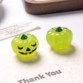 Luminous green Halloween pumpkin figurines with Jack-o'-lantern face on card - Luminous Green Pumpkin Black Eyes / 3D