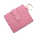 Pink lychee texture leather card holder with petal edges and gold snap for DIY keychain - C6 Deep Pink