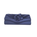 Elegant navy blue satin evening clutch bag with handmade 3D rose and pleated texture - 27*10*5cm / Dark Blue