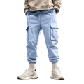 Men's light blue cargo pants with joggers cuffs and large side pockets on white background - Light Blue