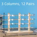 Three-row natural pine wood glasses display stand for 12 pairs of sunglasses - Triple Row 12 Pairs