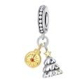 Funkelnder S925 Sterlingsilber Weihnachtsbaum Anhänger mit goldenem Stern für Armbänder - Kugel Weihnachtsbaum (0101)