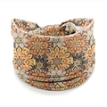 Bohemian wide headband featuring orange and brown mandala floral patterns on fabric - Style 20