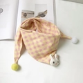 Infant yellow and pink plaid cotton triangle scarf with cute white rabbit plush doll - Yellow and Pink Plaid