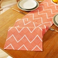 Nordic woven table runner and placemat set with orange and white geometric herringbone pattern - Red and White Wave