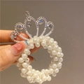 Elegante elastico per capelli con perle e corona di strass per bambine - Corona con Pendente in Strass Bianco