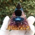 Handmade Orgone pyramid with purple amethyst, golden foil, and black sphere resin craft - QK31 Large Ball Type / 6cm