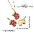 Christmas stocking pendant charm with red green enamel and shiny zircon in 18K gold plated copper - Christmas Stocking Style C