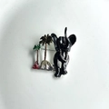 Elephant and palm tree brooch with colorful enamel finish on a clean white background - Navy Blue Elephant