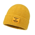 Bonnet en tricot jaune à côtes avec patch rectangulaire et rebord plié pour hommes/femmes - Jaune