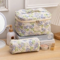 Large Cosmetic Bag / Blue Flower and Green Leaf