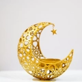 Golden hollow metal moon candle holder with a star pendant and round candle cup - Moon Hollow Style (YYZT-01C) / Gold