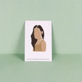 Close-up of green round stud earrings on a minimalist white portrait display card - 6x9cm