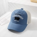 Detail of blue and white kids mesh cap with embroidered lettering and breathable texture - 50cm (1-3 Years) / Style 78-Blue