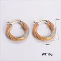 29mm twisted tri-tone hoop earrings in stainless steel with textured spiral design - Amleh011