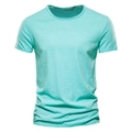 Slim fit light blue slub cotton t-shirt with short sleeves and a casual crew neck style - Light Blue