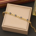 Pulsera dorada con cuentas de ojo turco azul en cadena cubana plana con cierre de mosquetón - 2# Pulsera