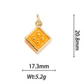 Macro view of 18k gold plated square pendant with orange enamel and block pattern - Orange Cube Dice (DZ-143)