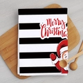 Microfiber Christmas dish towel with black stripes and red Santa Claus illustration - B&W Stripes Santa