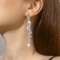 Orecchini pendenti a nappa in argento con scintillanti pietre in zirconia cubica - Orecchini a goccia con frangia di lusso lunga a base di lacrima in argento DTE1616984S