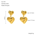 Vergoldete 18K Edelstahl Doppel-Herzohrringe mit strukturierter Oberfläche - Gold (ZE1491G)