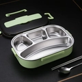 Green 4-compartment 304 stainless steel lunch box set with matching cutlery - Green 4-Compartment 1.3L (No Cutlery)
