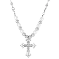 Vintage multi-layer cross pendant necklace with pearls and rhinestones on white background - Silver (0238)