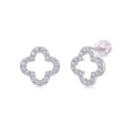 Detailed view of S925 sterling silver four-leaf clover studs with white zircon inlay - E13236-Four-Leaf Clover with GRA Certificate