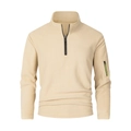 Detailansicht der Ärmeltasche mit neongrünem Rand an einem Herren-Fleece-Pullover - S / Khaki