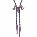 Bolo Tie mit bronzefarbenem Stierschädel und schwarzem geflochtenem Lederband für Herren - Satanischer Widderschädel Kupfer