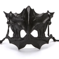 Detail of a black gothic bat mask with 3D embossed textures and elastic strap for cosplay - Plastic / Tengu Black