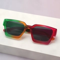 Detail of square frame sunglasses with green, orange and red gradient resin frame - Pink Orange Green Gradient Frame Gray Lens